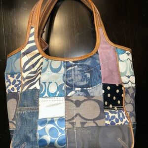 Coach Blue and Purple Patchwork Tote